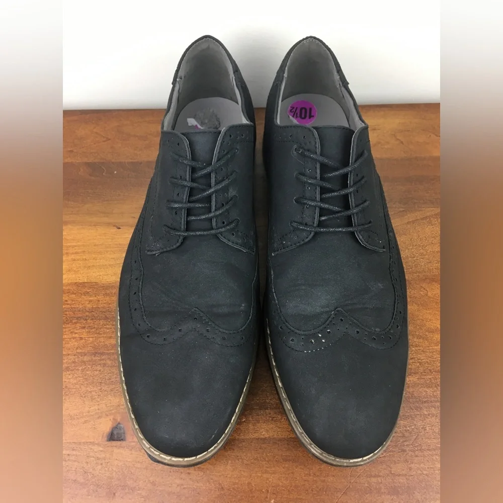 Reserved Footwear Men’s Black Faux Leather Wingtip Derby Oxford Shoes Size 10.5.
